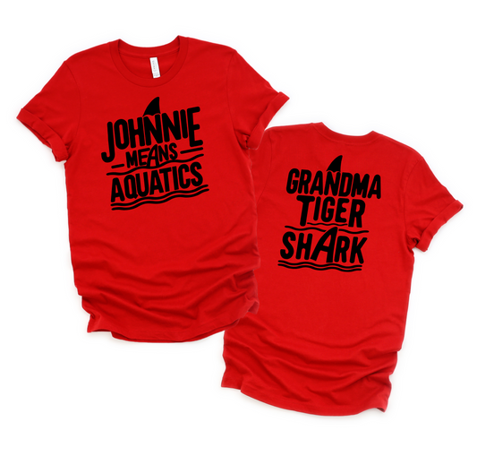 Johnnie Means Aquatics Grandma Tiger Shark Shirt - Adult - Red