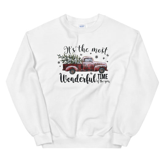 It is The Most Wonderful Time of The Year Sweatshirt,Unisex Crewneck Christmas Sweatshirt,Cute Xmas Shirt,Vintage Red Christmas Truck Sweat