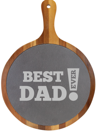 14 1/2" x 10 1/2" Round Acacia Wood/Slate Serving Board with Handle - Best Dad Ever