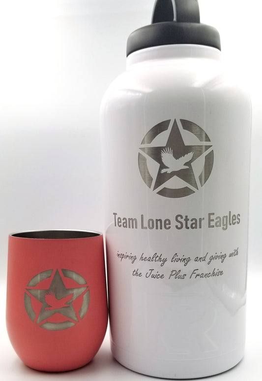 Exclusive Team Lone Star Eagle Juice Plus RTIC 64 oz Tumbler, Stainless Steel Bottle, Screw Lid and Sport Lid Included
