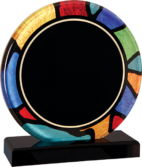 6 1/4" Stained Glass Round Acrylic with Black Base