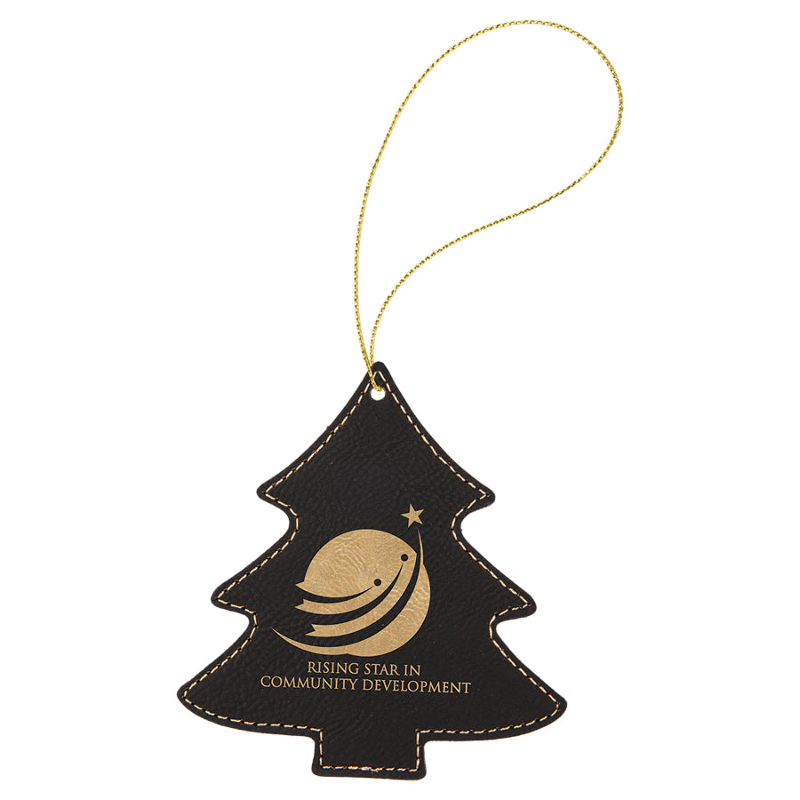 Leatherette Tree Ornament with Gold String