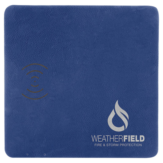 8" x 8" Blue/Silver Laserable Leatherette Phone Charging Mat