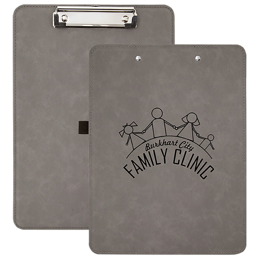 Gray Black Leatherette Clipboard - Front or Back - offers the look and feel of genuine leather at a fraction of the price. This richly textured, synthetic material is water resistant, easy to clean and durable enough for the rigors of daily use.