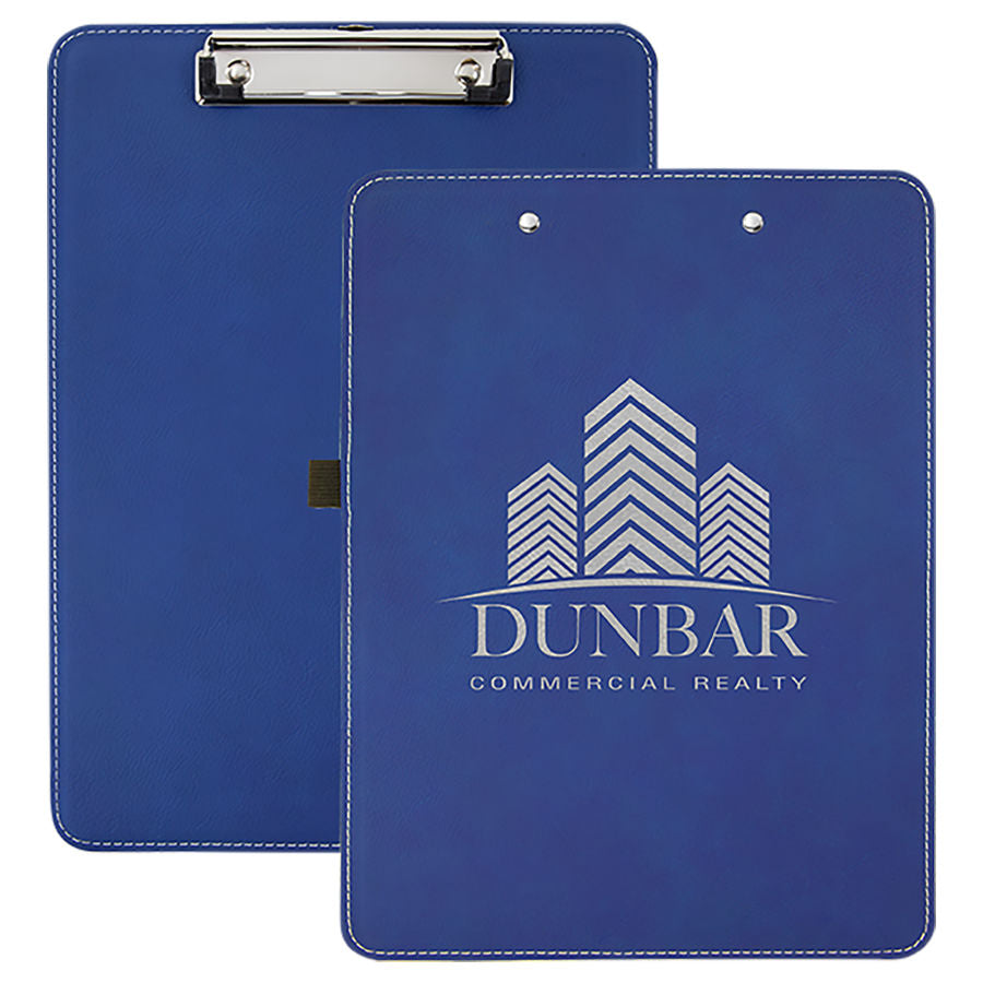 Blue Leatherette Clipboard - Front or Back - offers the look and feel of genuine leather at a fraction of the price. This richly textured, synthetic material is water resistant, easy to clean and durable enough for the rigors of daily use.