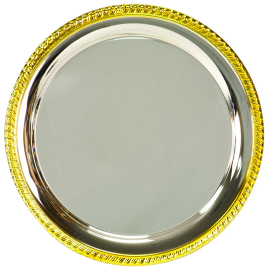 8" Round Gold Rim Silver Plated Tray