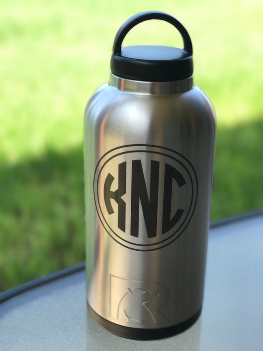 RTIC 64 oz Tumbler, Stainless Steel Bottle, Personalized, Screw Lid and Sport Lid Included