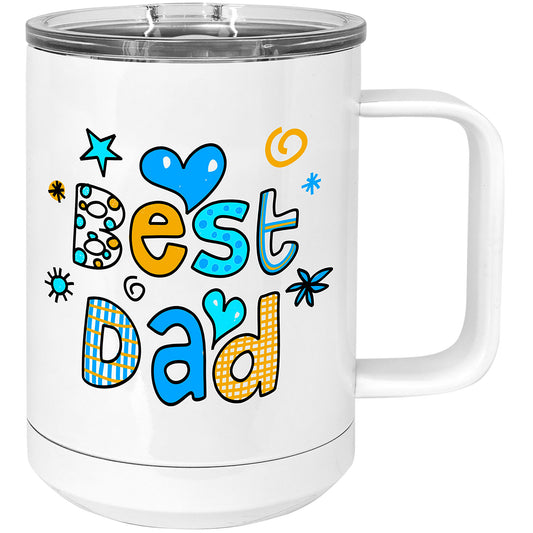 Best Dad Color Design on White 15 oz. Mug with Slider Lid
