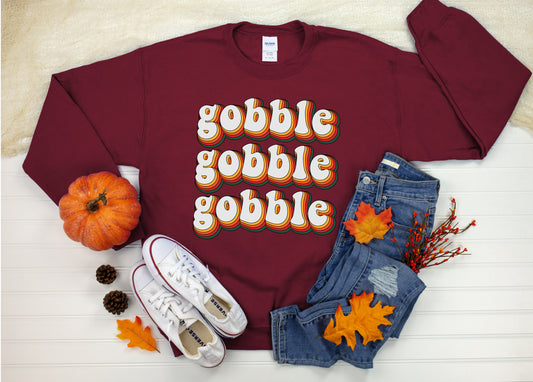 Gobble Gobble Gobble Sweatshirt, Retro Thanksgiving Sweatshirt, Gobble Sweatshirt, Thanksgiving Sweatshirt, Thanksgiving Hoodie, Retro