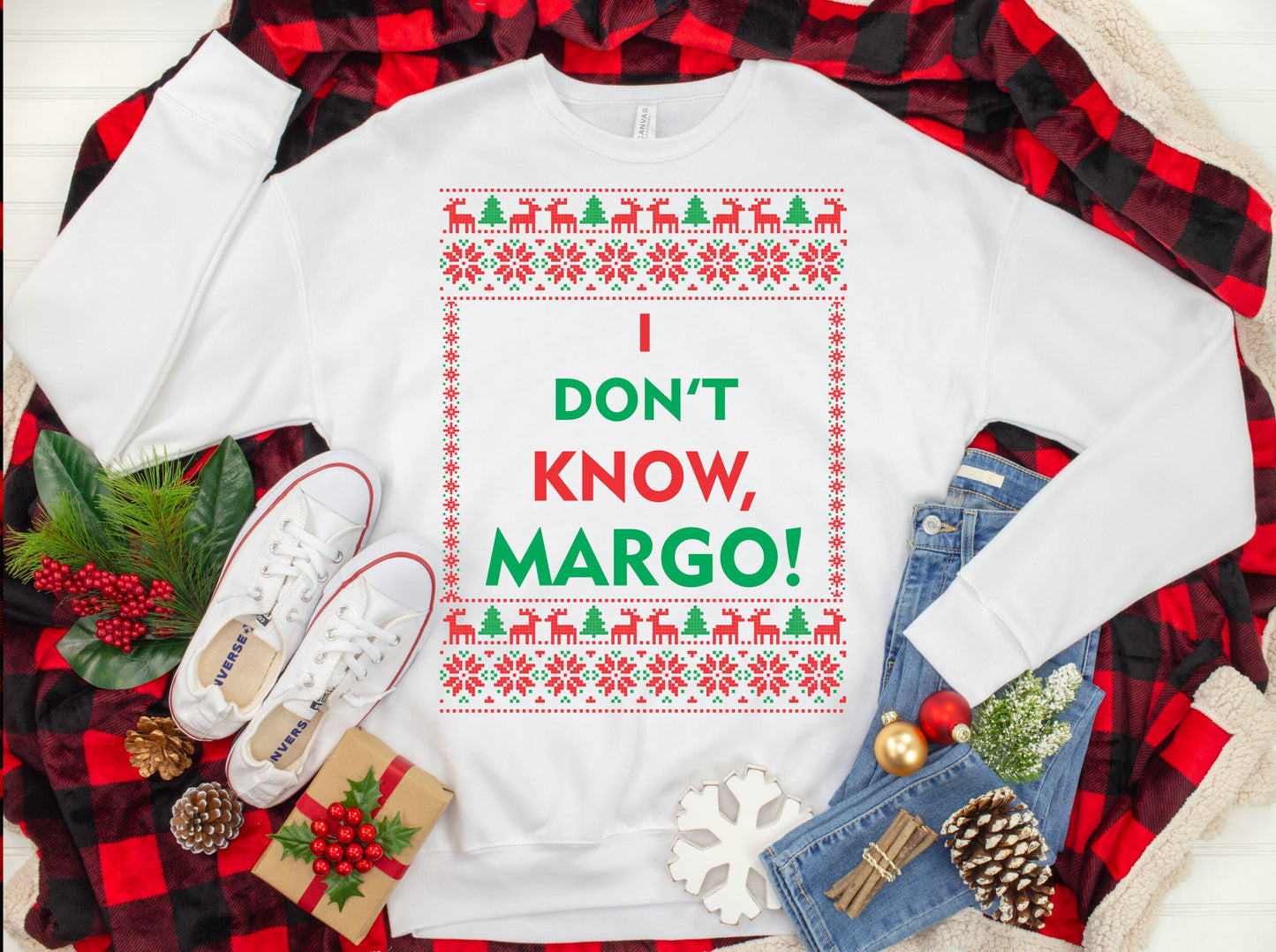 Todd & Margo Ugly Christmas Sweater, Funny Xmas Sweatshirt, Unisex Sweater Party, Christmas Party T-Shirt, Longsleeve, I Don't Know Margo