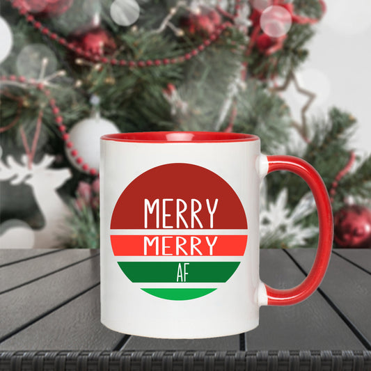 Merry AF Mug, Christmas Mug, Funny Christmas Mug, Ugly Christmas Mug, Christmas T-Shirt for Women, Holiday Shirt, Festive AF, Merry Merry AF