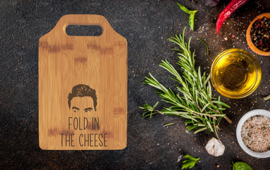 Fold in the Cheese Cutting Board | 11" x 7 3/4" Fold in the Cheese Bamboo Board | David Rose | Fold in the Cheese | Funny Christmas Gift