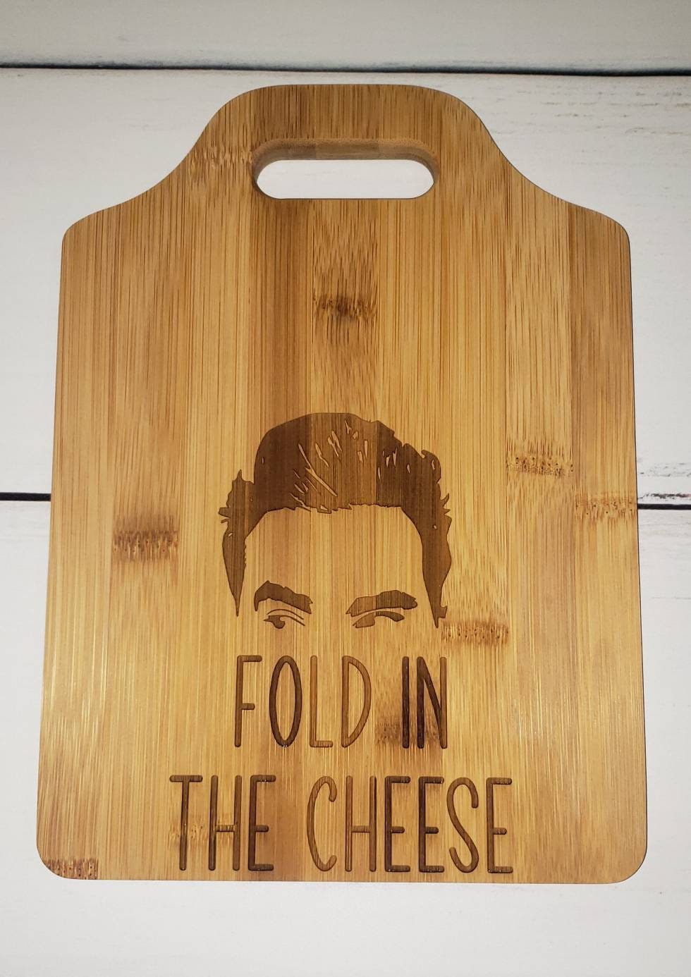 Fold in the Cheese Cutting Board | 11" x 7 3/4" Fold in the Cheese Bamboo Board | David Rose | Fold in the Cheese | Funny Christmas Gift
