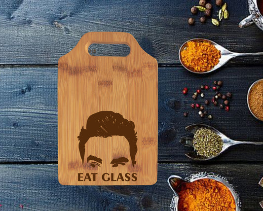 Eat Glass Cutting Board | 11" x 7 3/4" Eat Glass Bamboo Board | David Rose | Funny Christmas Gift | Secret Santa Gift