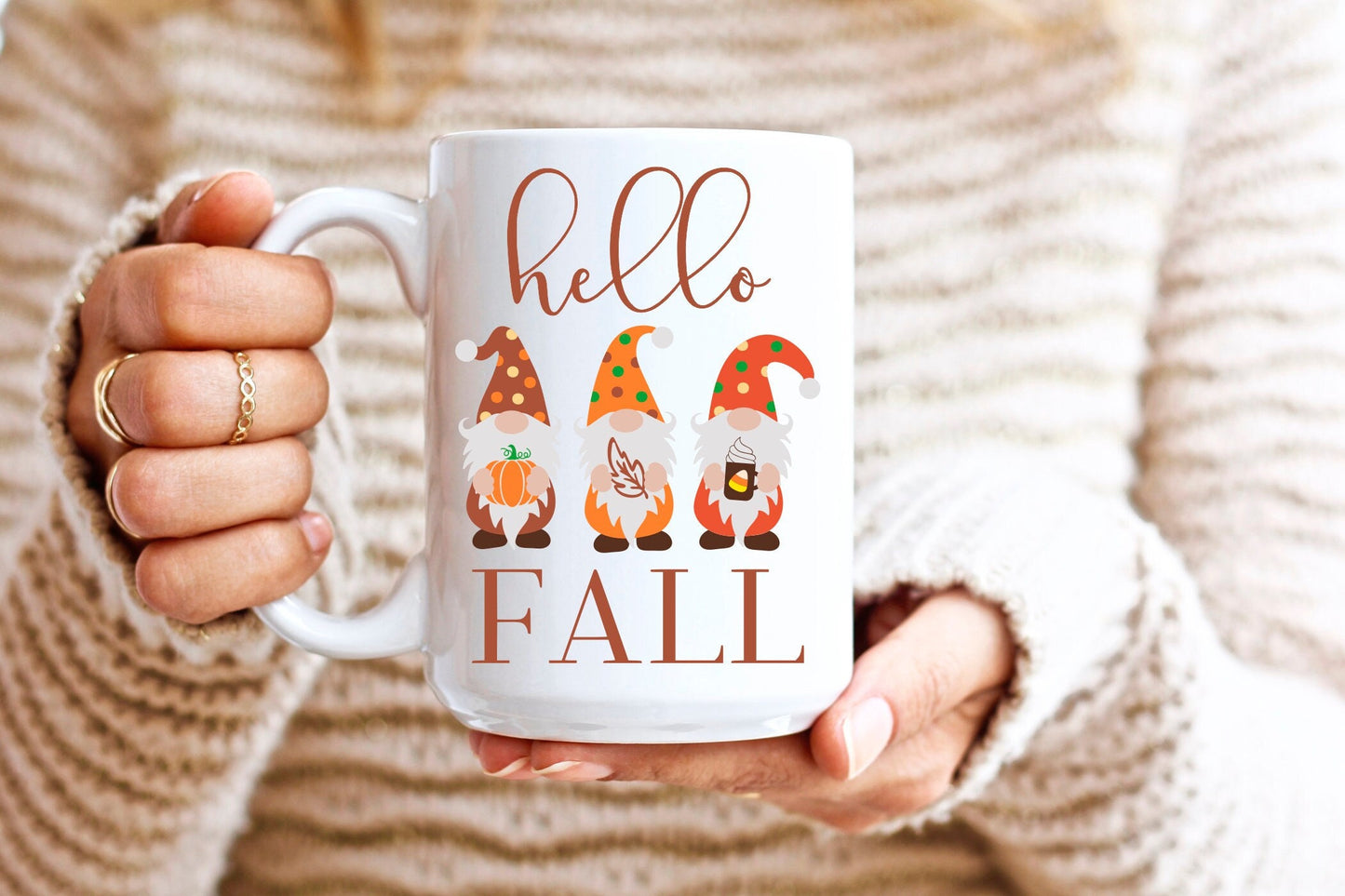 Hello Fall Gnome coffee mug, Gift for Coffee Lover, Cute Fall