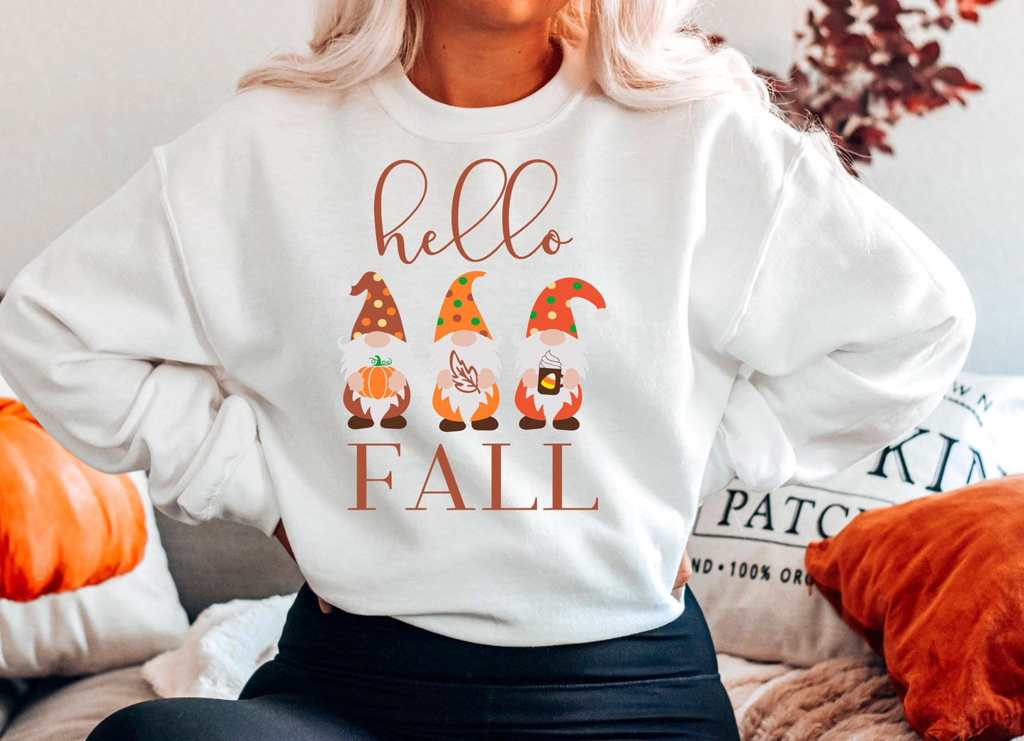 Hello Fall Gnome Sweatshirt, Fall Sweatshirt for Woman,  Hello Fall, Gnomes Shirt, Fall Teacher shirt, Funny Fall Sweatshirt, Fall Apparel