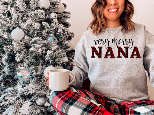 Buffalo Plaid shirt, Very merry nana, christmas sweatshirt, gift for nana, fall apparel, christmas gift, cute christmas sweater