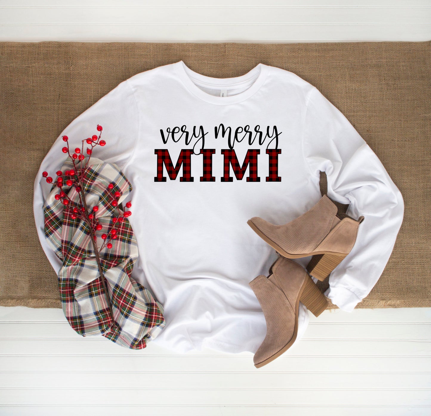 Very merry MIMI, Buffalo plain shirt, Christmas long sleeve shirt, Gift for MIMI, Fall Apparel, Christmas gift, Cute Christmas Shirt, Mimi